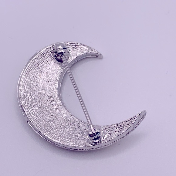 💝 Vintage Crystal Half Moon Brooch Pin - Picture 3 of 4